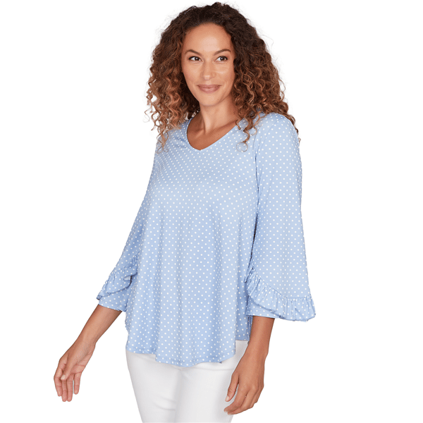 Petite Ruby Rd. California Dreaming Ruffle Sleeve Dot Blouse