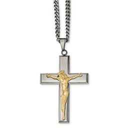 Mens Gentlemen's Classics(tm) Cross with Yellow IP Jesus Necklace