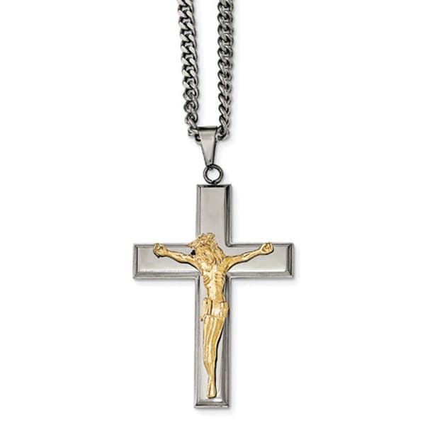 Mens Gentlemen's Classics&#40;tm&#41; Cross with Yellow IP Jesus Necklace - image 