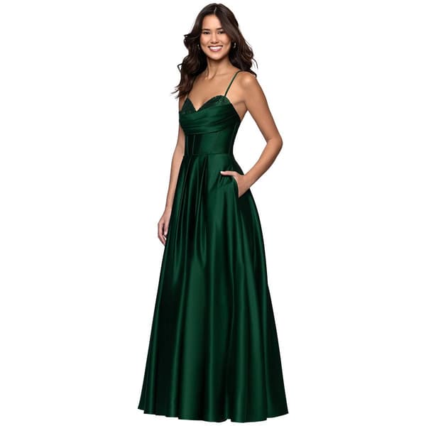 Juniors Blondie Nites Drape Neck Lamour Satin A-Line Dress