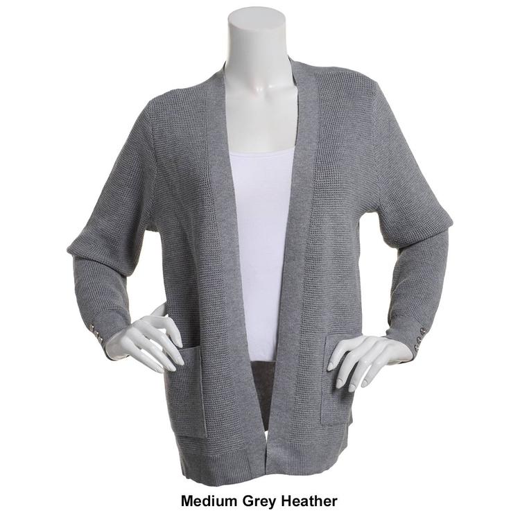 Womens 89th & Madison Long Sleeve Waffle Stitch Open Cardigan