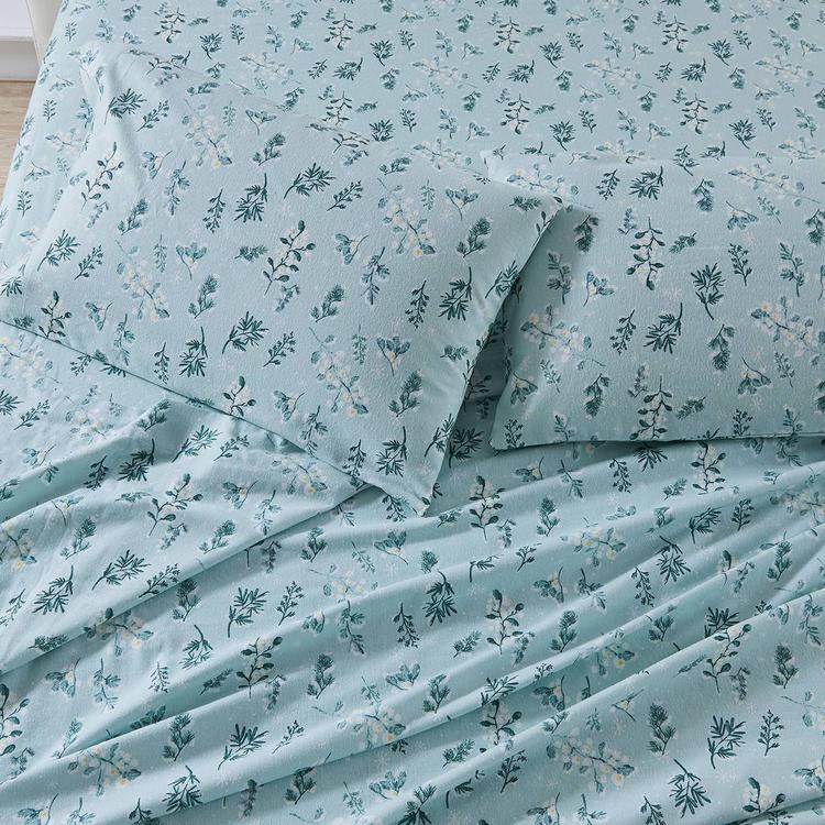 Freshfolds Turkish Cotton Snowy Botanical Flannel 4pc. Sheet Set