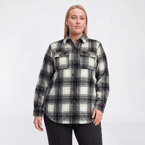 Plus Size Mountain Ridge Plaid Twill Shacket - Black Lea Plaid - image 