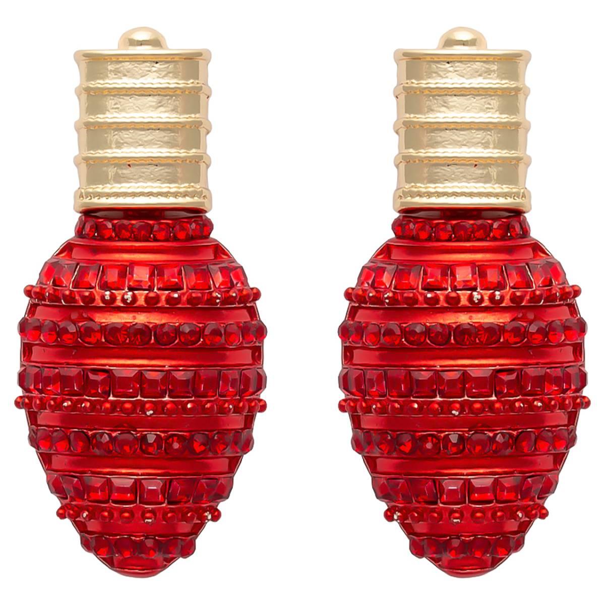 Red Crystal Christmas Tree Light Bulb Earrings
