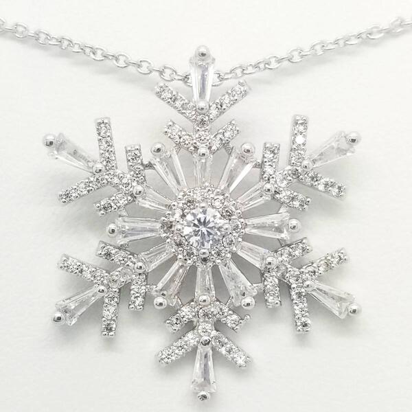 Silver Plated Cubic Zirconia Snowflake Pendant Necklace - image 