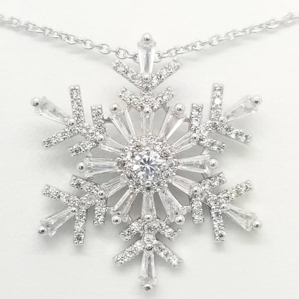 Silver Plated Cubic Zirconia Snowflake Pendant Necklace - image 