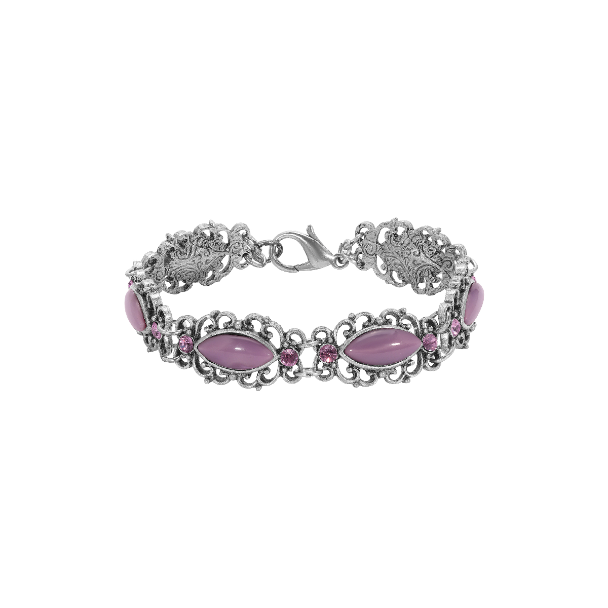 1928 Silver-Tone Oval Purple Moonstone Bracelet
