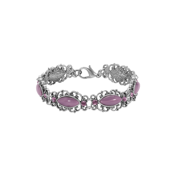 1928 Silver-Tone Oval Purple Moonstone Bracelet - image 