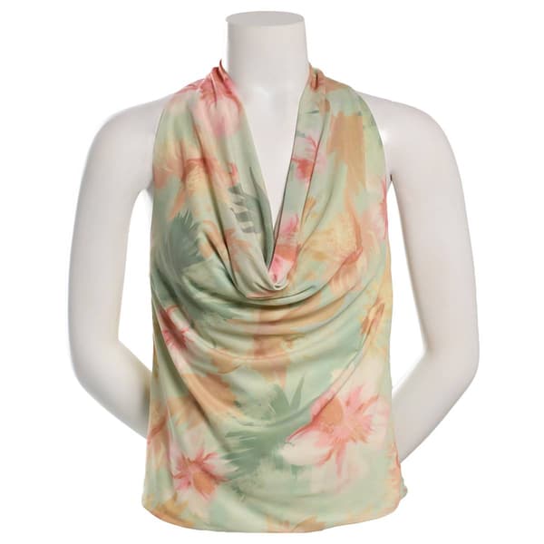 Juniors Derek Heart Floral Mesh Cowl Neck Halter Top w/ Beads