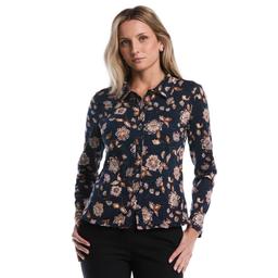 Petite Rafaella(R) Long Sleeve Floral Button Front Blouse
