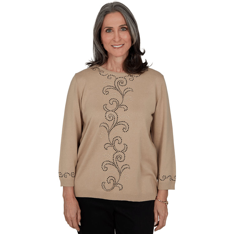 Petite Alfred Dunner Travel Advisory Beaded Scroll Sweater