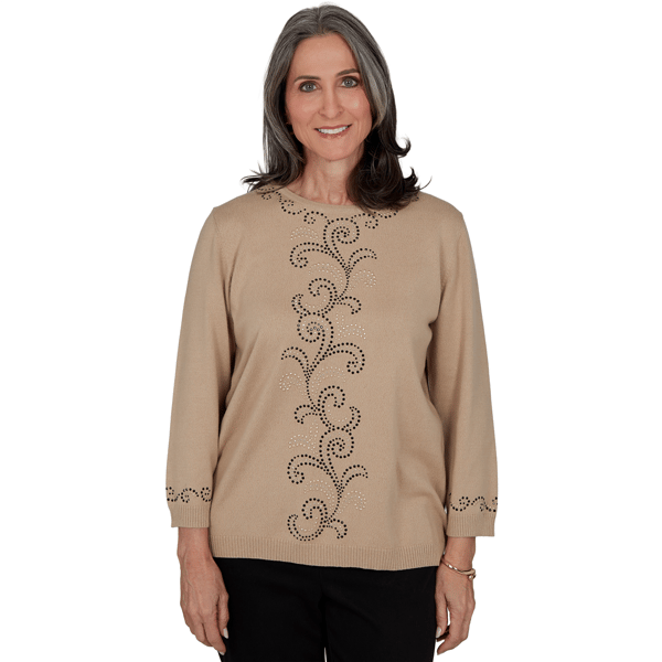 Petite Alfred Dunner Travel Advisory Beaded Scroll Sweater
