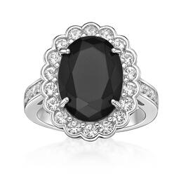 Gemminded Sterling Silver Oval Onyx & White Topaz Ring