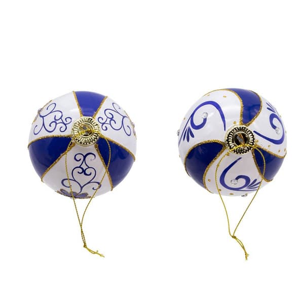 Kurt Adler 80mm 6pc. Blue &amp; White Glass Balls Set