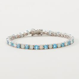 Sterling Silver White Opal & Blue Topaz Tennis Bracelet