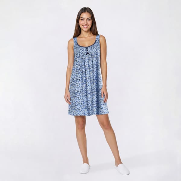 Womens Rene Rofe Sleeveless Ditsy Floral Lace Trim Henley Chemise
