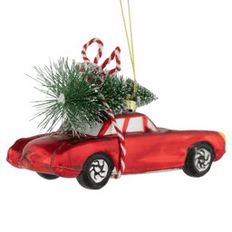 Northlight 5in Red Vintage Car with Christmas Tree Glass Ornament