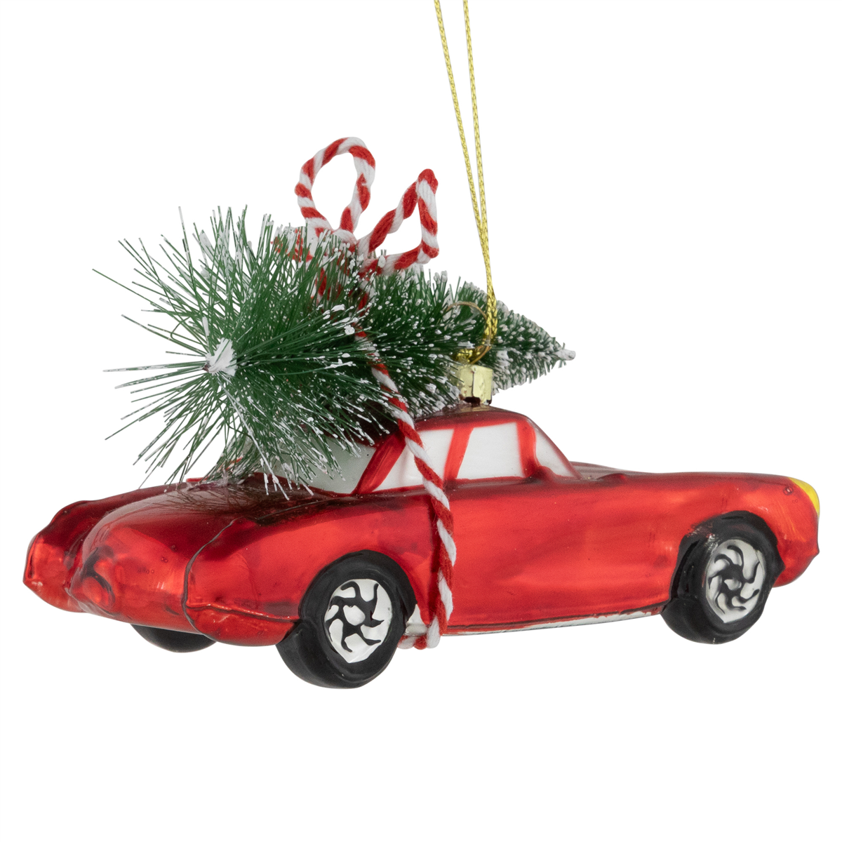 Northlight 5in Red Vintage Car with Christmas Tree Glass Ornament