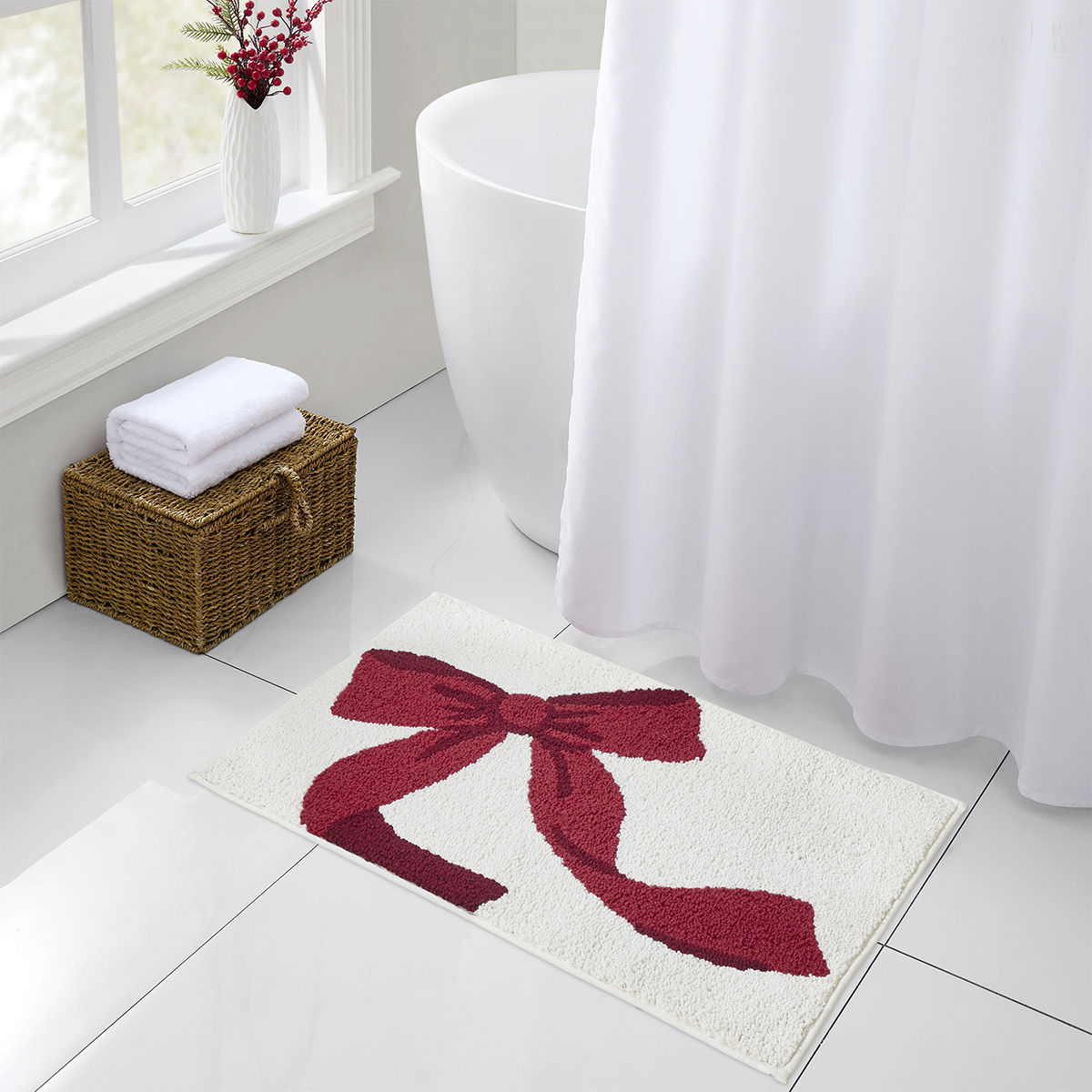 Hallmark Holiday Ribbon Bow Tufted 20x30 Bath Rug
