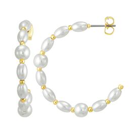 Roman Gold-Tone Glass Pearl Post Hoop Earrings