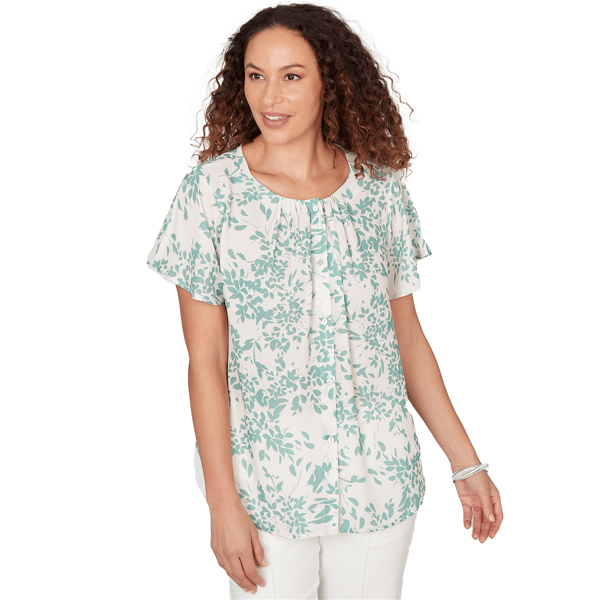 Womens Emaline Seabreeze Essence Short Flutter Sleeve Button Fro - image 