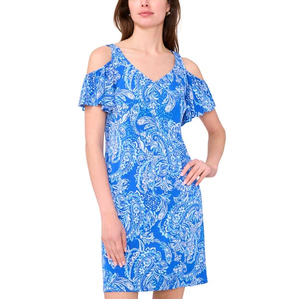 Womens MSK Cold Shoulder Paisley Shift Dress