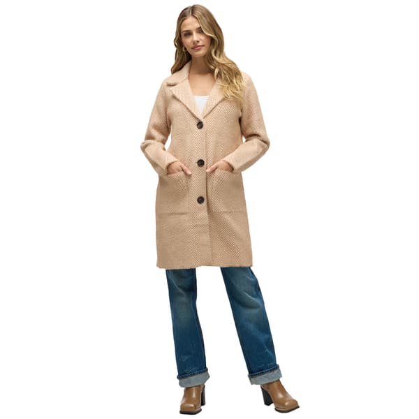 Womens NVLT Single Breasted Chevron Coatigan - Camel