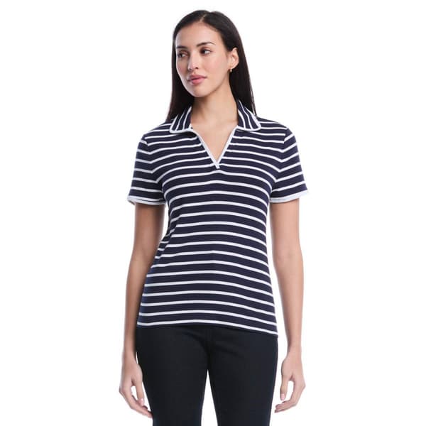 Womens Rafaella(R) Contrast Trim Johnny Collar Striped Polo - image 