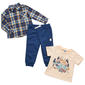 Baby Boy (12-24M) Little Lad 3pc. Blue Tee, Flannel, & Pants Set - image 1