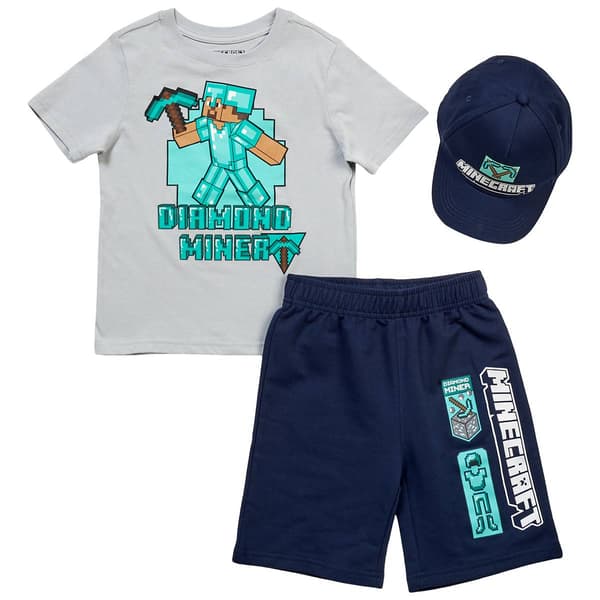 Boys (4-7) Minecraft Diamond Miner 3pc. Tee & Shorts Set with Hat - image 