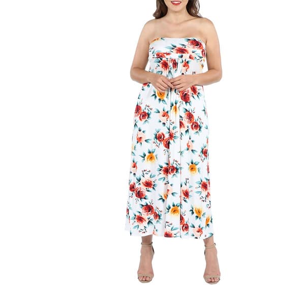 Plus Size 24/7 Comfort Apparel Floral Strapless Maxi Dress