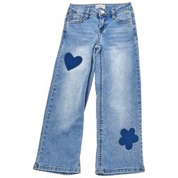 Girls (7-14) Blue Spice Shadow Patch/Rhinestone Wide Leg Jeans