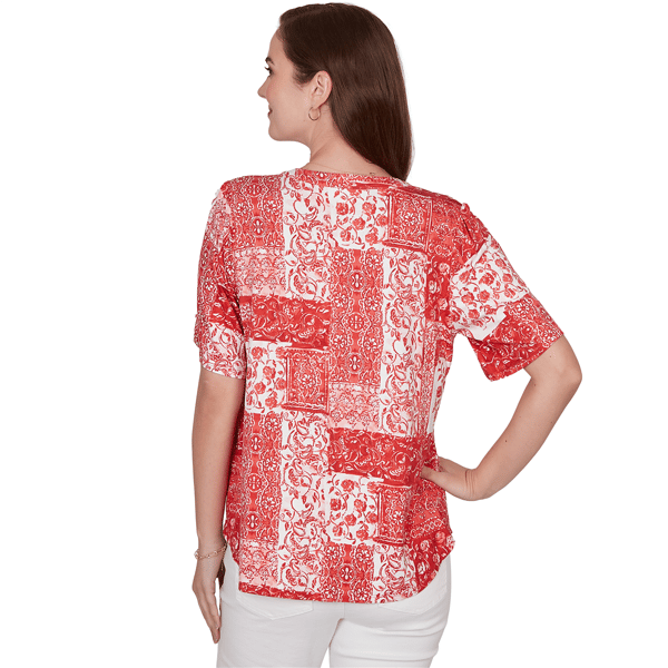 Womens Ruby Rd. French Riviera Elbow Sleeve Patchwork Henley Tee