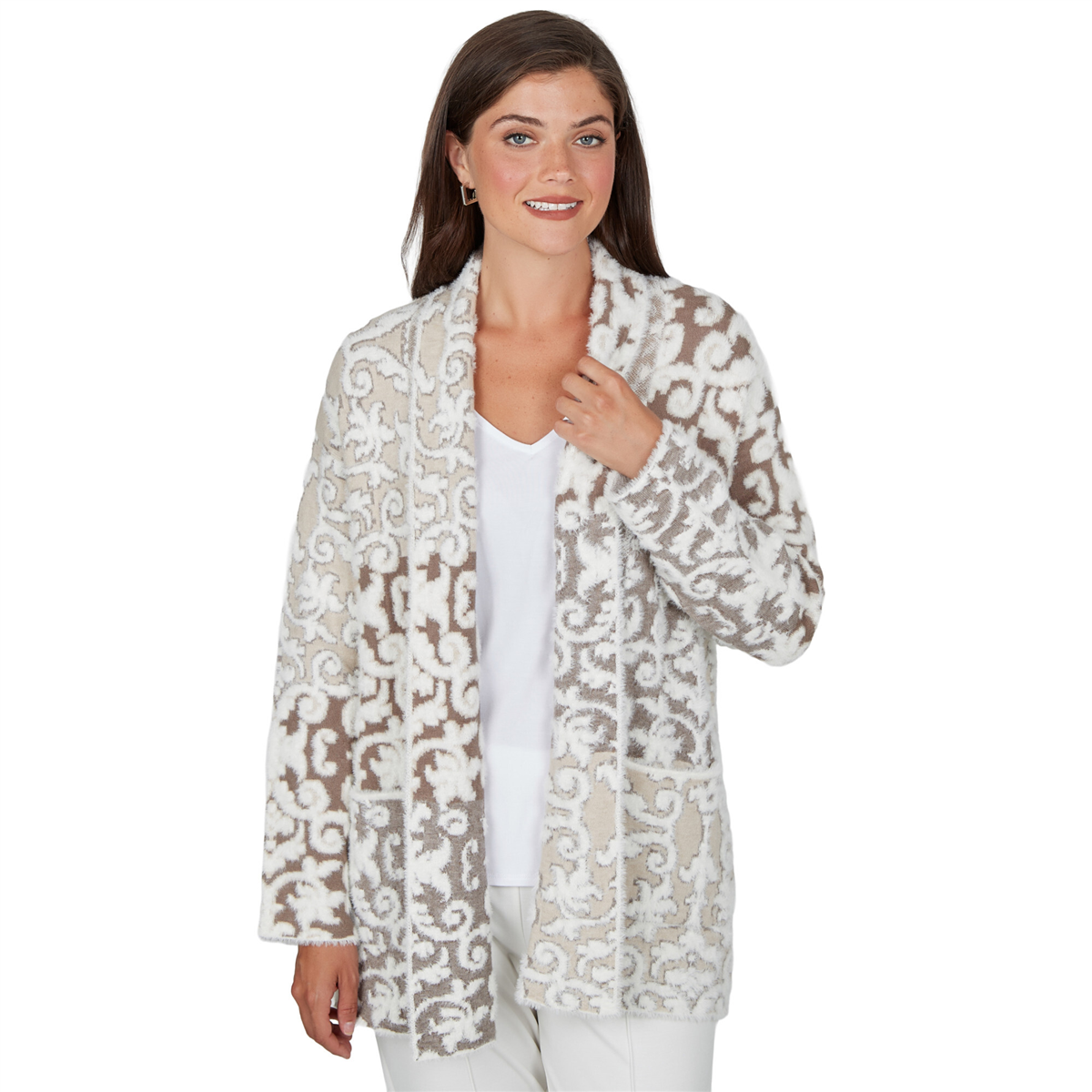 Womens Ruby Rd. Mythical Long Sleeve Ornate Open Front Cardigan