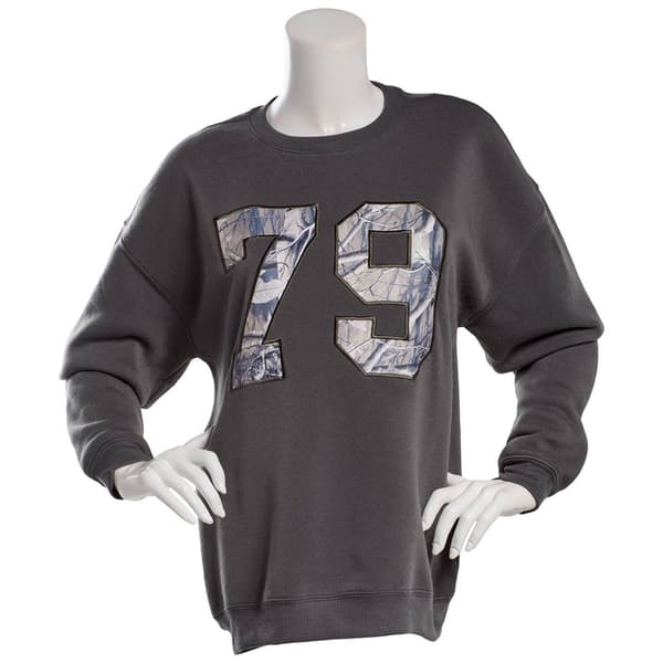 Juniors No Comment Camo Applique Oversized Crew Neck Sweatshirt - image 