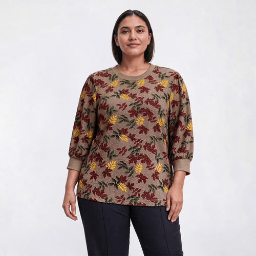 Plus Size Bonnie Evans 3/4 Sleeve Falling Foliage Hacci Sweater - image 