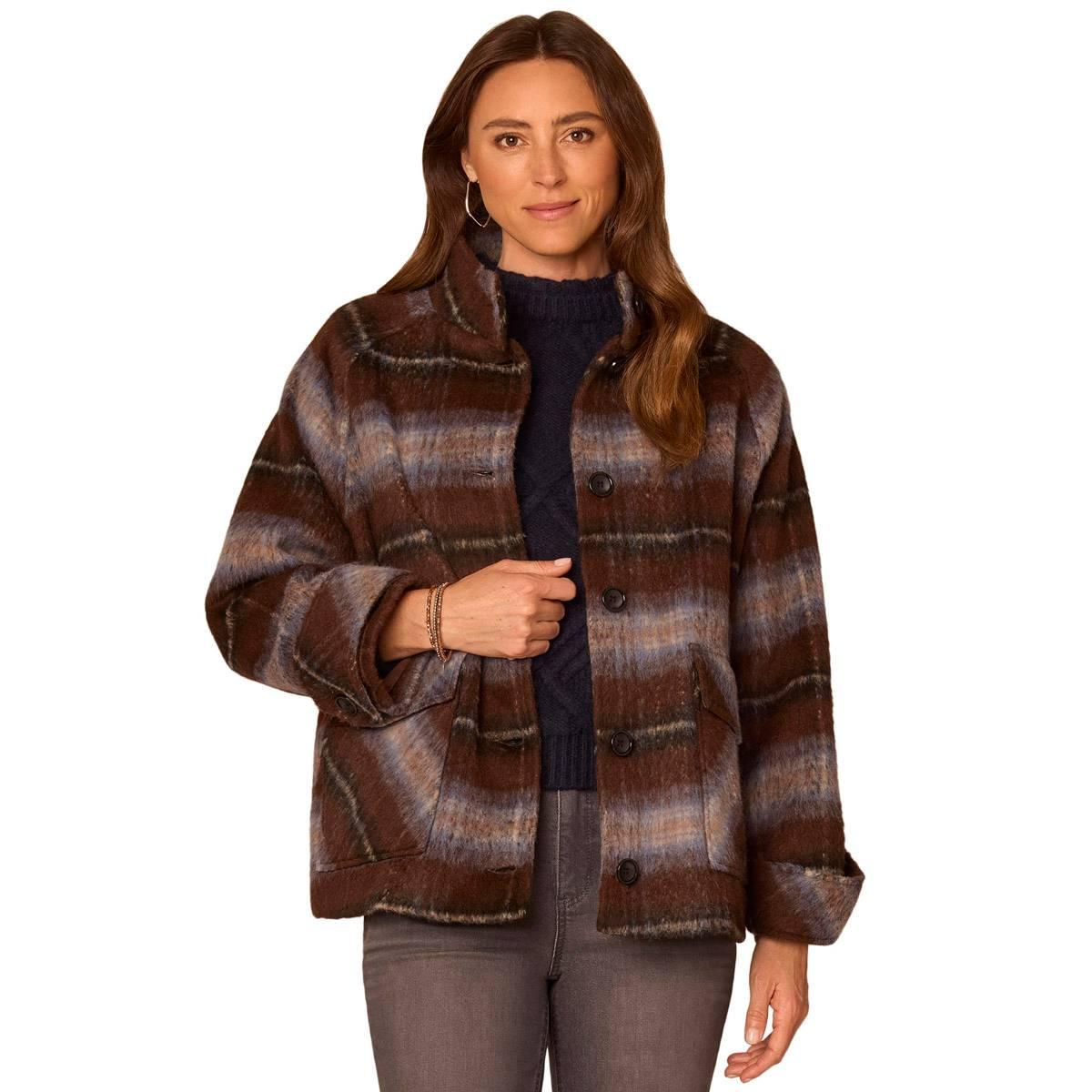 Womens Democracy Raglan Slv Plaid Btn Frnt Jkt Side Entry
