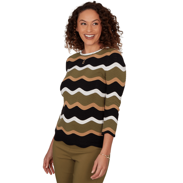 Womens Emaline La Vita Costiera 3/4 Sleeve Wavy Stripe Sweater