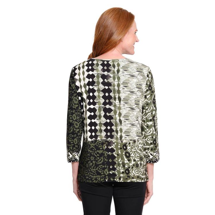 Womens Multiples 3/4 Sleeve Round Neck Abstract Blouse