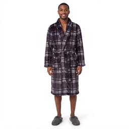 Mens Preswick & Moore(R) Plaid Velvet Robe - Grey/White