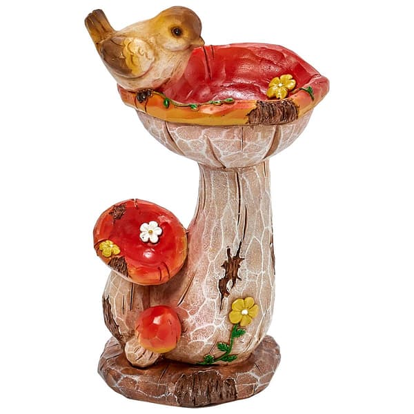 Resin Mushroom Cluster with Perched Bird - image 