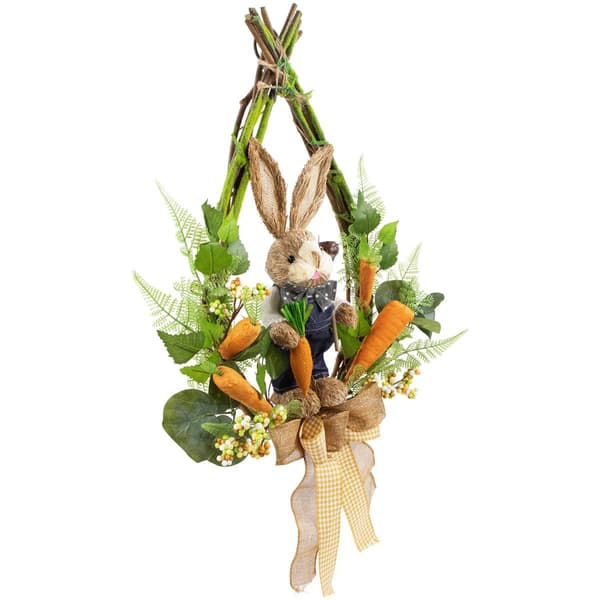 Northlight Seasonal Farmer Bunny Moss Teardrop Easter Wreath