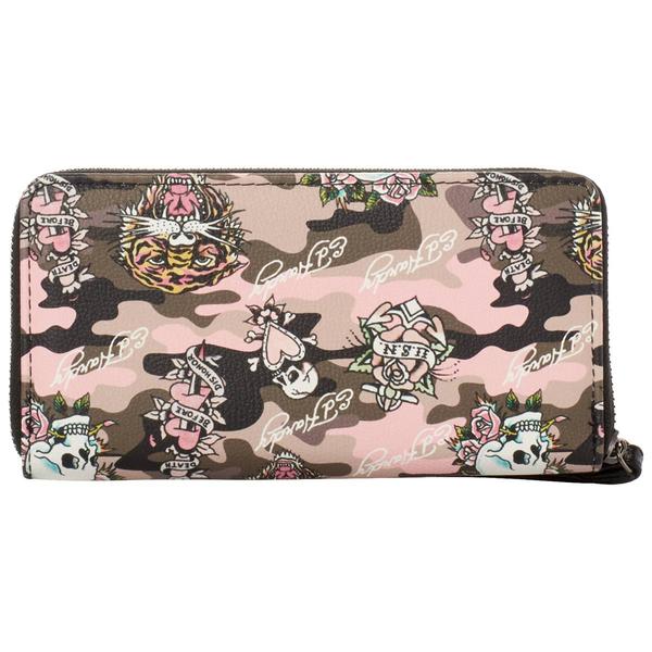 Womens Ed Hardy Ella Camo Zip-Around Wallet