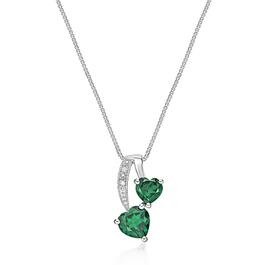 Gemminded Sterling Silver 5mm Double Heart Create Emerald Pendant