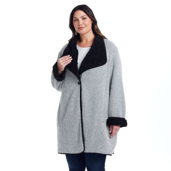 Plus Size Weatherproof Herringbone Sherpa Lined Coatigan - image 