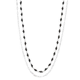 Design Collection 2 Row Black Faceted Bead & Chain Necklace