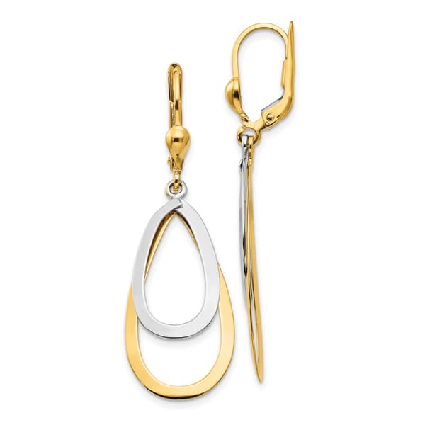 Gold Classics(tm) 14kt. Two-Tone Oval Drop Earrings - image 
