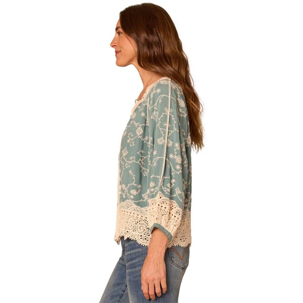 Womens Democracy 3/4 Balloon Sleeve Open Front Crochet Cardigan