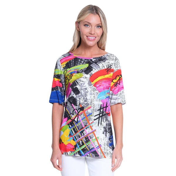 Petite Ali Miles 3/4 Sleeve Multi Colorful Print Side Vent Tunic - image 