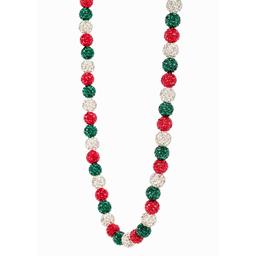Red/Green & Silver Crystal Ball Necklace with Gold Dangle